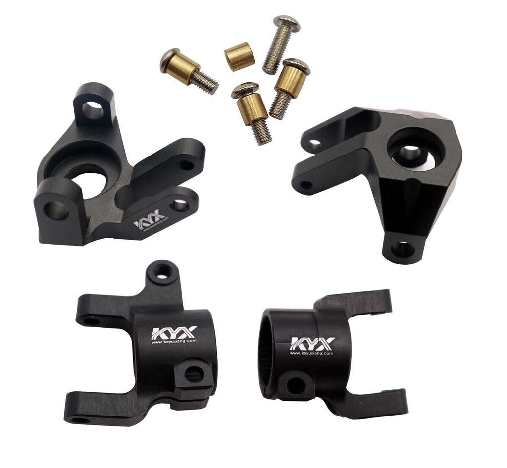 KYX CNC Machined Alloy C hub Carriers and Steering Knuckle for SCX10 II Black